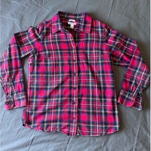 LL Bean Womens M Red Tartan Plaid Flannel Shirt Slightly Fitted 100% Cotton